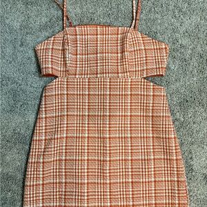 Plaid Sleeveless Dress - Orange and White